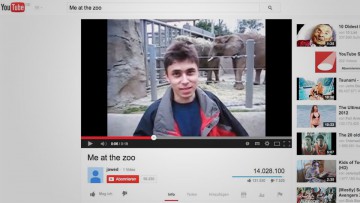 Los 19 segundos de Jawed Karim (jawed) en el Zoológico. Pantalla con el video que inició YouTube, “Me at the zoo”.