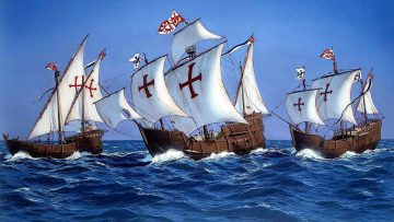 12 de octubre Día del Respeto a la Diversidad Cultural: la Niña, la Santa María y la Pinta, naves de la gesta de Colón.